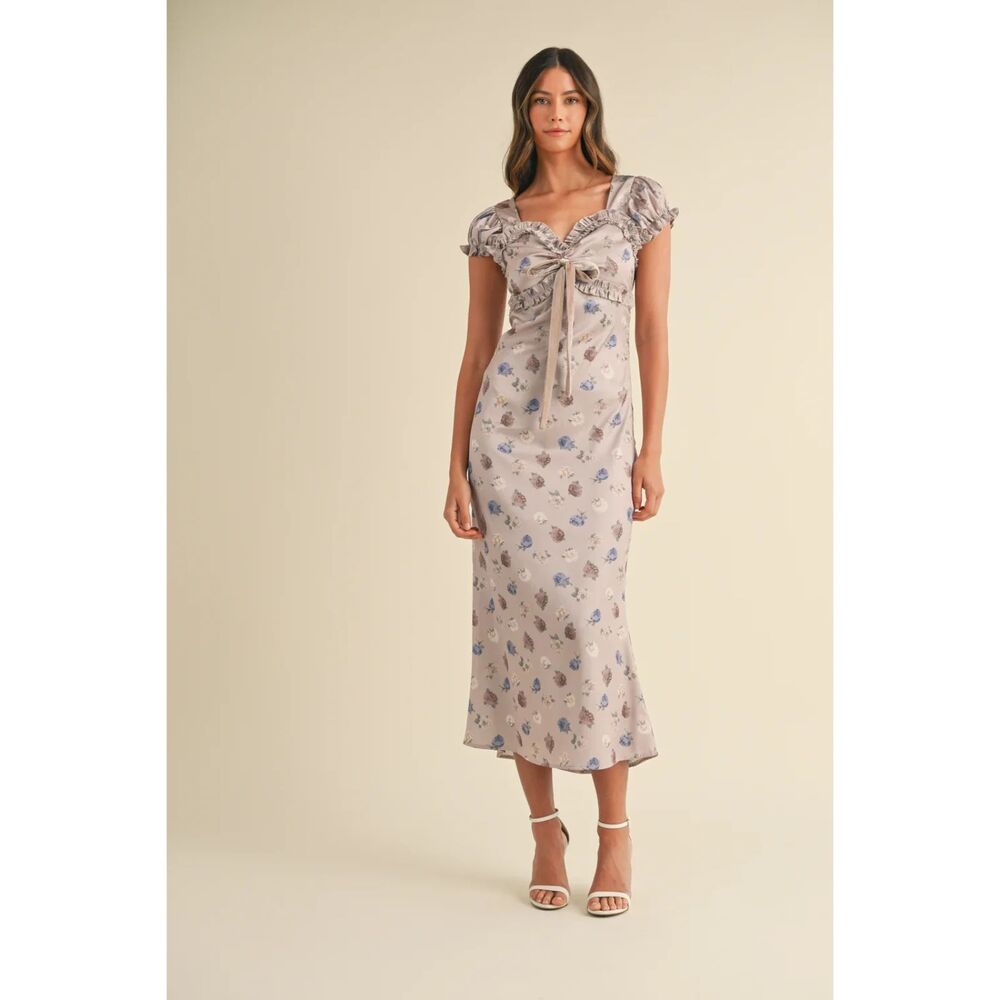 Mable TENESIA FLORAL SWEETHEART NECKLINE MIDI DRESS‎ | Size M